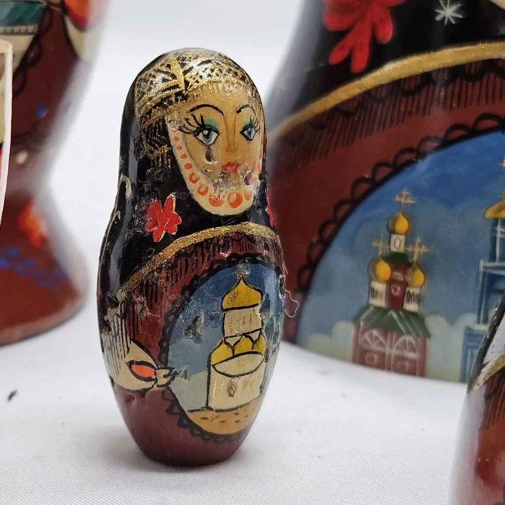 HAND PAINTED Russian Nesting Dolls Three‎ layers *DOG CHEWED